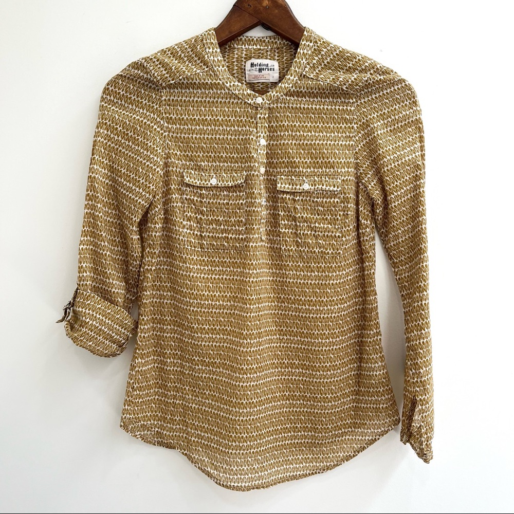 Anthropologie Holding Horses tulip floral print cotton tun top mustard yellow 2